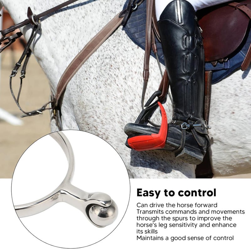 Focket 2 PCS Horse Spurs, Stainless Steel Spurs with Smooth Roller Ball, English Spur for Boots, Western Cowboy Spurs Equestrian Gear, Retro Spurs Saddlery Equipment - Image 2